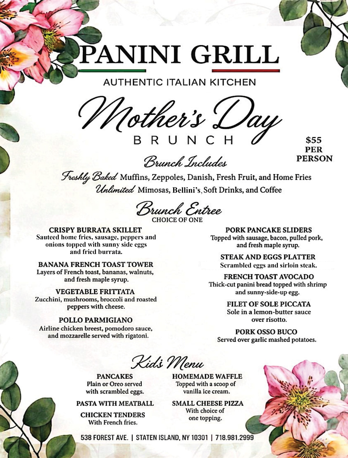 Mother's Day Brunch Menu April 2026 Panini Grill Specials Events