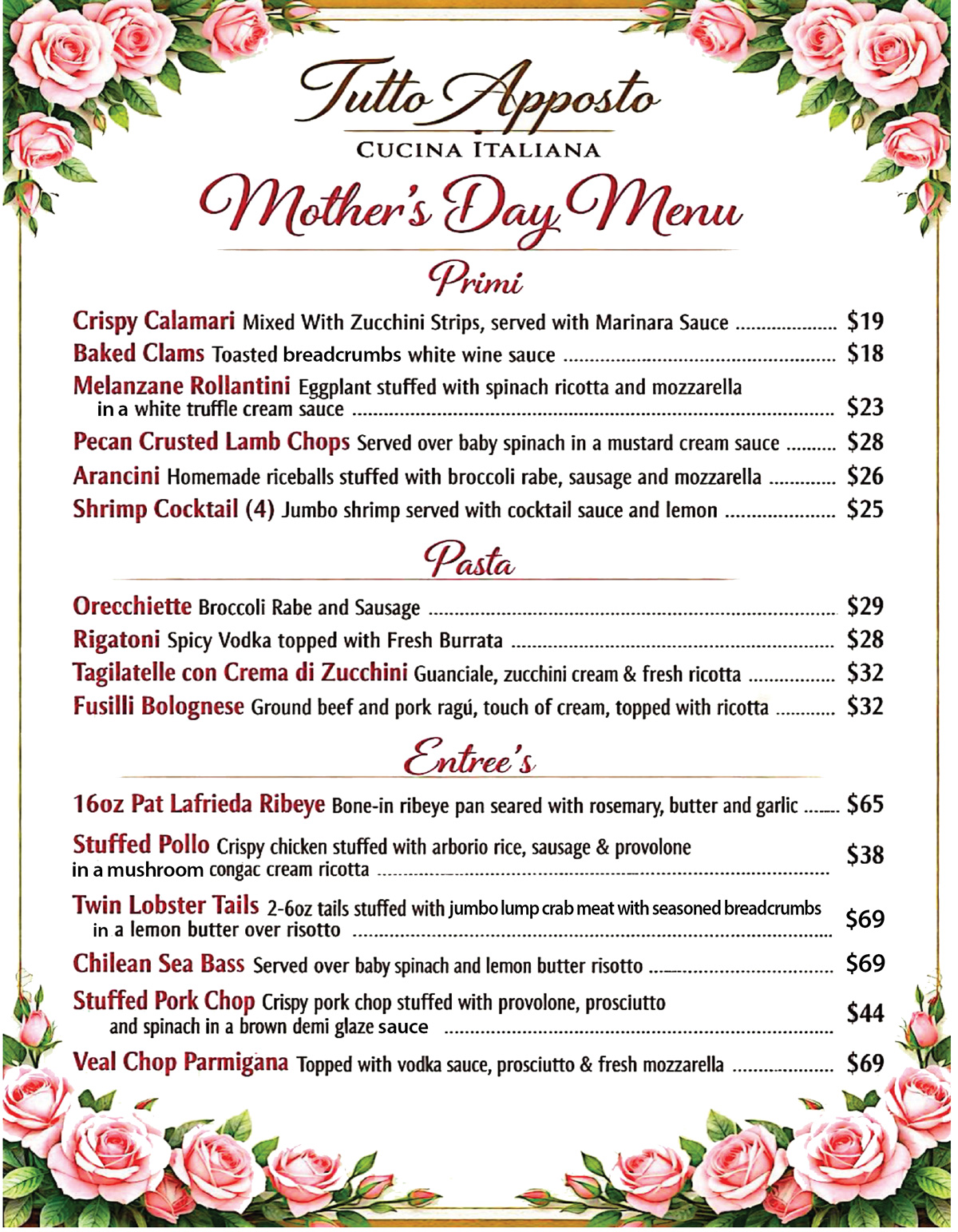 Mother's Day Brunch Menu April 2026 Panini Grill Specials Events