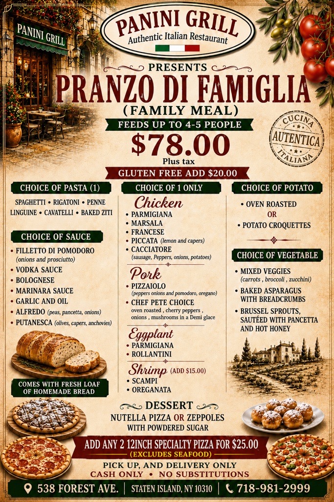 panini grill pranzo di famiglia Menu 2026