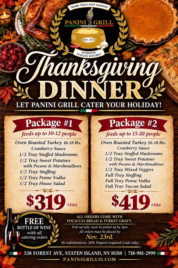 thanksgiving dinner special 2026 panini grill staten island